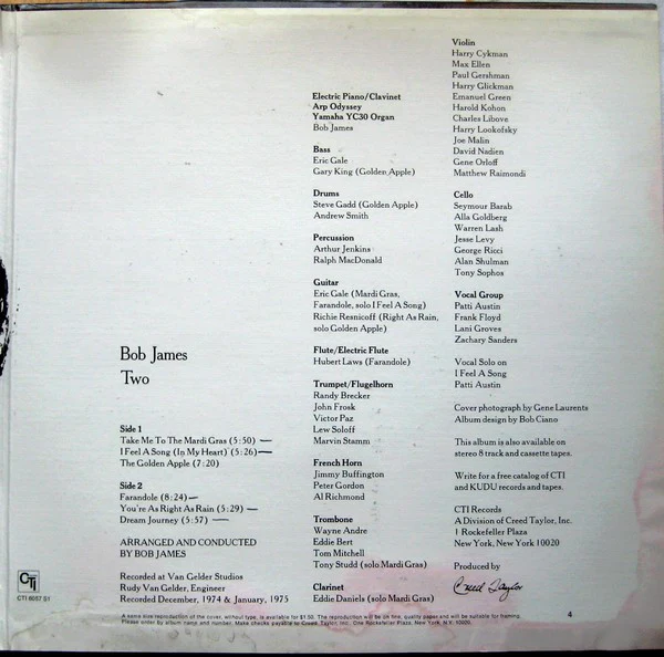 Bob James - Two (LP, Album, Ter) (Very Good Plus (VG+)) - Image 3