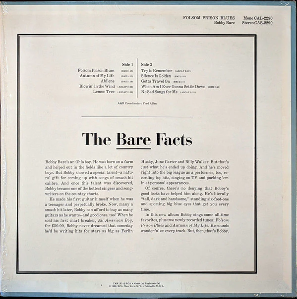 Bobby Bare - Folsom Prison Blues (LP, Album) (Near Mint (NM or M-)) - Image 2