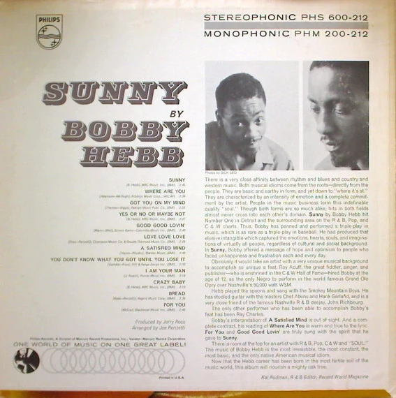 Bobby Hebb - Sunny By Bobby Hebb (LP, Album) (Very Good Plus (VG+)) - Image 2
