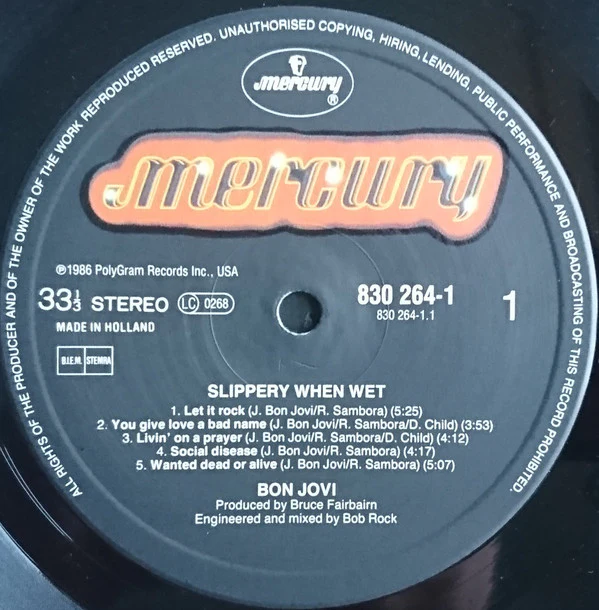 Bon Jovi - Slippery When Wet (LP, Album) (Very Good (VG)) - Image 3