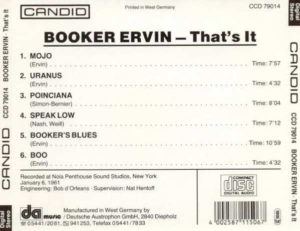 Booker Ervin - That's It! (CD, Album, RE) (Near Mint (NM or M-)) - Image 2
