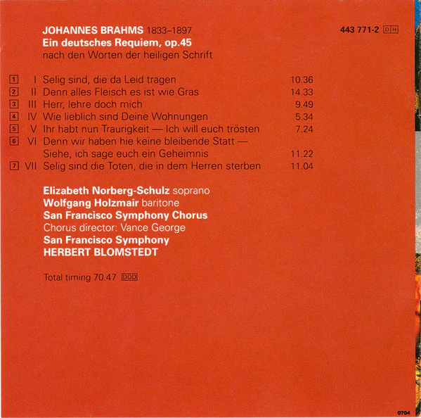 Brahms* - Elizabeth Norberg-Schulz* · Wolfgang Holzmair, San Francisco Symphony & Chorus*, Herbert Blomstedt - Ein Deutsches Requiem (CD, Album) (Very Good (VG)) - Image 5