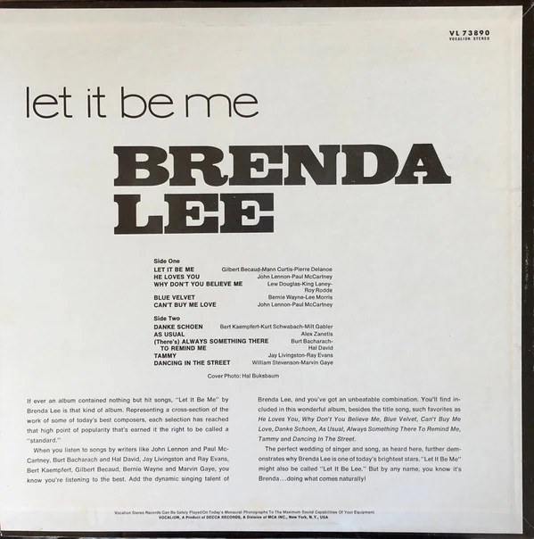 Brenda Lee - Let It Be Me (LP, Comp) (Very Good Plus (VG+)) - Image 2