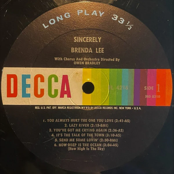 Brenda Lee - Sincerely (LP, Album, Mono, RP, Glo) (Very Good (VG)) - Image 3