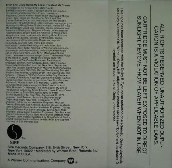 Brian Eno & David Byrne - My Life In The Bush Of Ghosts (Cass, Album) (Very Good Plus (VG+)) - Image 2