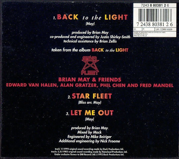 Brian May - Back To The Light Plus Star Fleet Part 1 (CD, Single, CD1) (Near Mint (NM or M-)) - Image 2