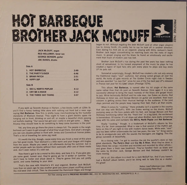 Brother Jack McDuff - Hot Barbeque (LP, Album, Mono) (Mint (M)) - Image 2