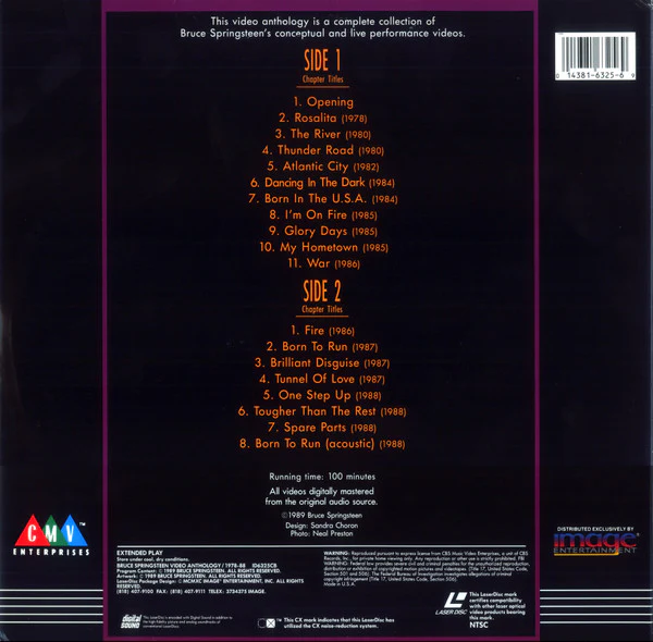 Bruce Springsteen - Video Anthology / 1978-88 (Laserdisc, 12", Comp, NTSC, CLV) (Mint (M)) - Image 2