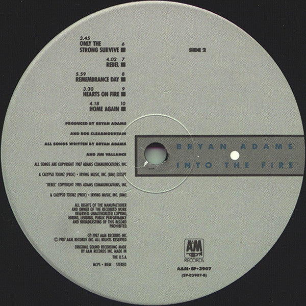 Bryan Adams - Into The Fire (LP, Album, EMW) (Very Good Plus (VG+)) - Image 4
