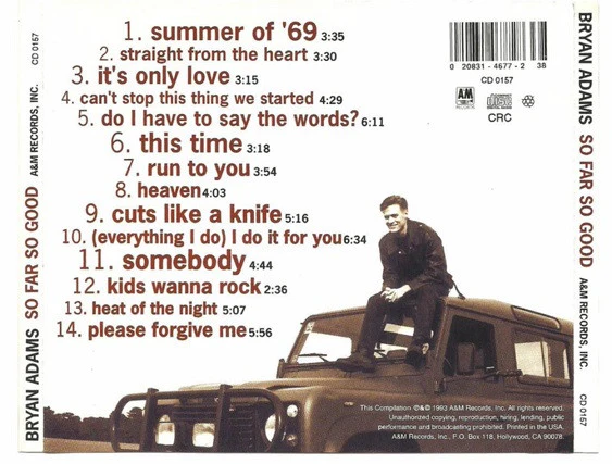Bryan Adams - So Far So Good (CD, Comp, Club) (Near Mint (NM or M-)) - Image 2