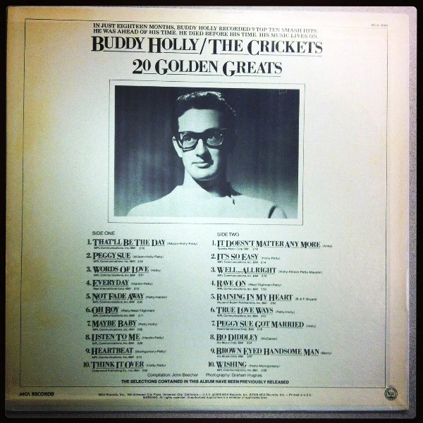 Buddy Holly / The Crickets - 20 Golden Greats (LP, Album, Comp, RE) (Near Mint (NM or M-)) - Image 2