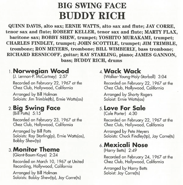 Buddy Rich Big Band - Big Swing Face (CD, Album, RE) (Very Good Plus (VG+)) - Image 4