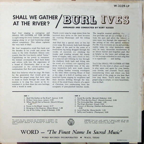 Burl Ives - Shall We Gather At The River? (LP, Album, Mono) (Very Good Plus (VG+)) - Image 2