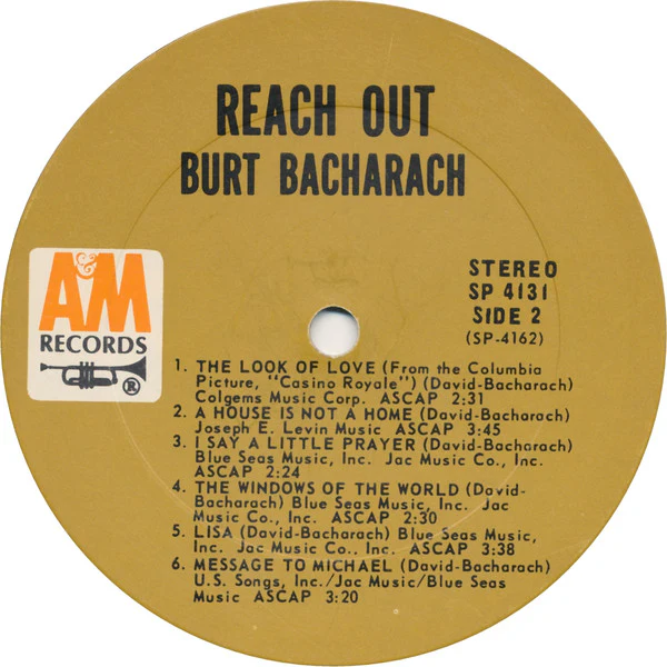 Burt Bacharach - Reach Out (LP, Album, Pit) (Near Mint (NM or M-)) - Image 4