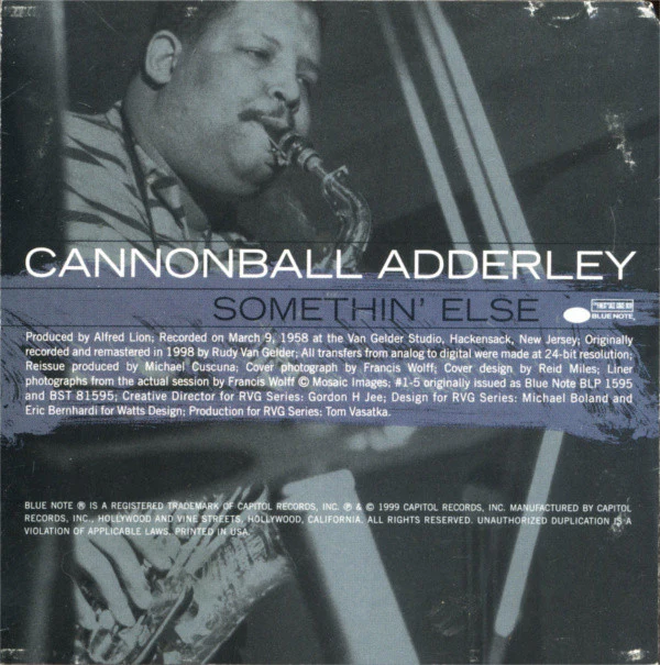 Cannonball Adderley - Somethin' Else (CD, Album, RE, RM, Son) (Near Mint (NM or M-)) - Image 2