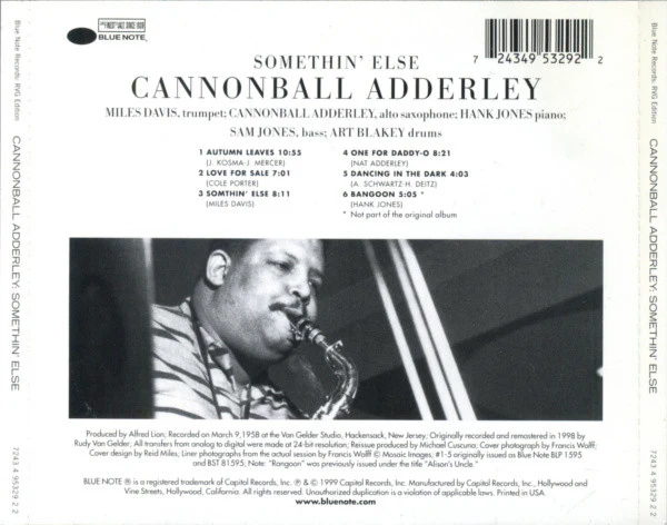 Cannonball Adderley - Somethin' Else (CD, Album, RE, RM, Son) (Near Mint (NM or M-)) - Image 3