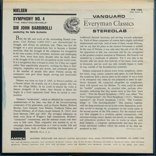 Carl Nielsen, Sir John Barbirolli Conducting The Hallé Orchestra - Symphony No. 4 "The Inextinguishable" (Reel, 4tr Stereo, 7" Reel, Album) (Very Good Plus (VG+)) - Image 2