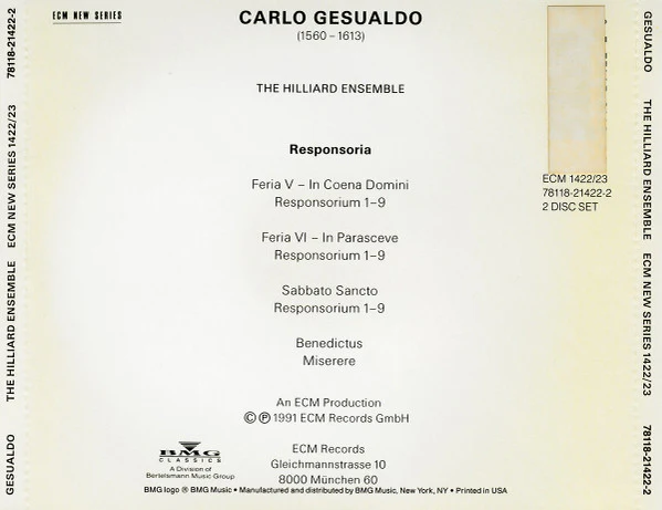 Carlo Gesualdo - The Hilliard Ensemble - Tenebrae (2xCD, Album, RE, RP) (Very Good Plus (VG+)) - Image 2
