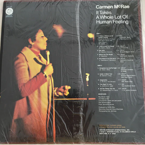Carmen McRae - It Takes A Whole Lot Of Human Feeling (LP, Album) (Very Good Plus (VG+)) - Image 2