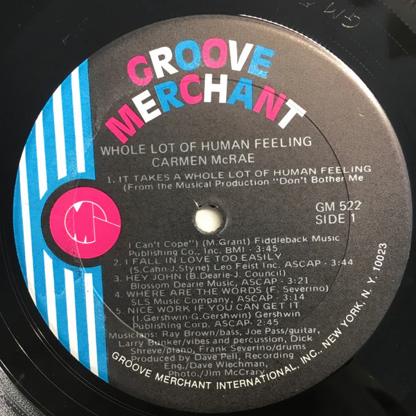 Carmen McRae - It Takes A Whole Lot Of Human Feeling (LP, Album) (Very Good Plus (VG+)) - Image 3
