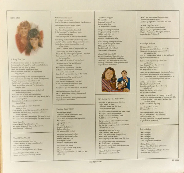 Carpenters - A Song For You (LP, Album, Pit) (Very Good Plus (VG+)) - Image 3
