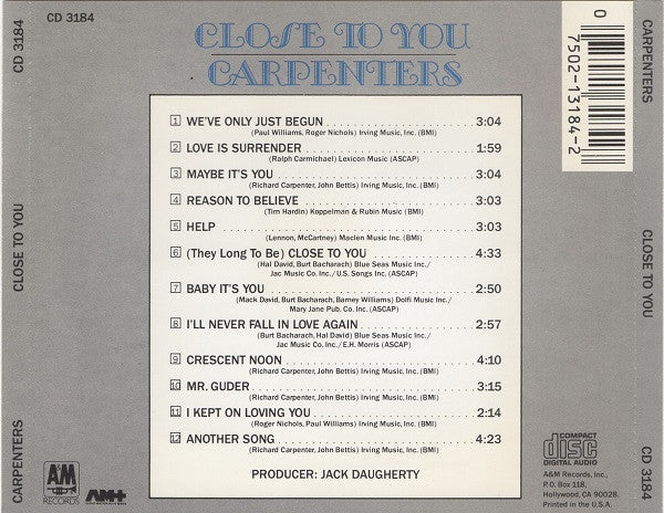 Carpenters - Close To You (CD, Album, RE) (Very Good Plus (VG+)) - Image 2