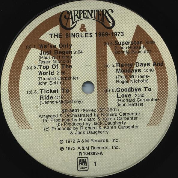 Carpenters - The Singles 1969-1973 (LP, Comp, Club, RE, Ind) (Very Good (VG)) - Image 4