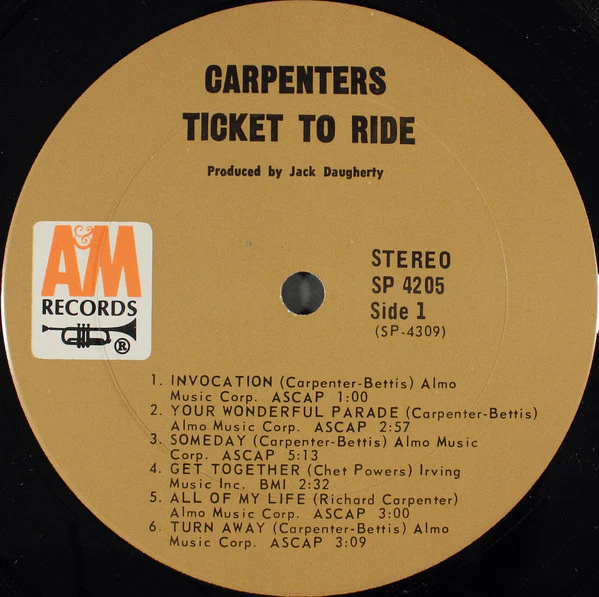 Carpenters - Ticket To Ride (LP, Album, Pit) (Very Good Plus (VG+)) - Image 3