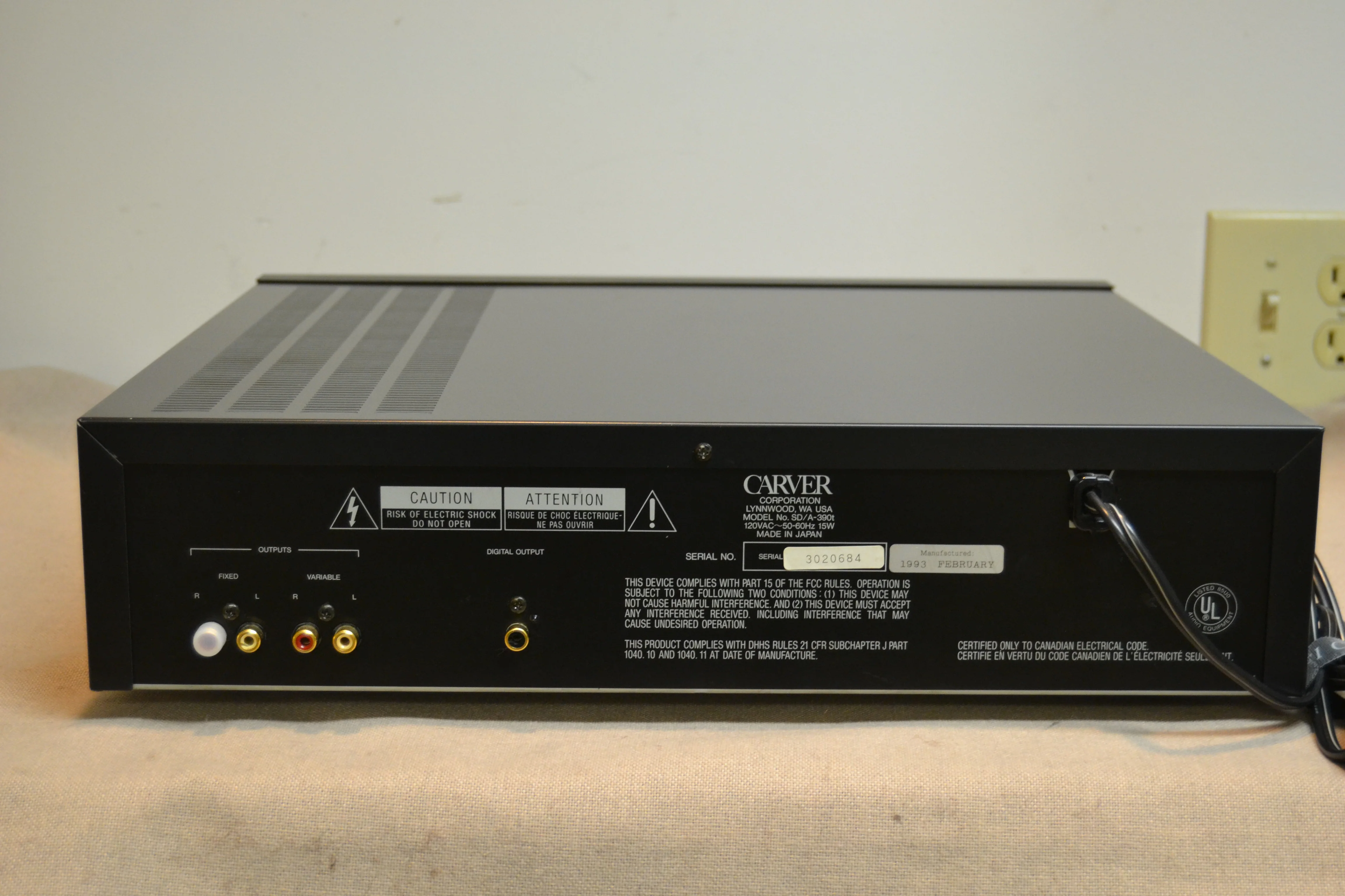 Carver SD/A-390t  5-Disc Carousel CD Player with Vacuum Tube Linear Single-Bit D/A Converter * Remote - Image 9