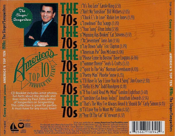 Casey Kasem Presents Various - America's Top Ten Through The Years: 1970s - The Singers/Songwriters (CD, Comp) (Near Mint (NM or M-)) - Image 2