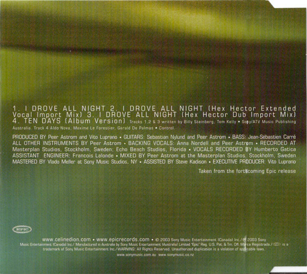Céline Dion - I Drove All Night (CD, Maxi) (Near Mint (NM or M-)) - Image 4