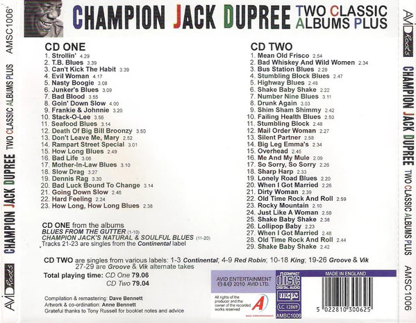 Champion Jack Dupree - Two Classic Albums Plus 40s & 50s Singles: Blues From The Gutter And Natural & Soulful Blues (2xCD, Comp, RM) (Near Mint (NM or M-)) - Image 2
