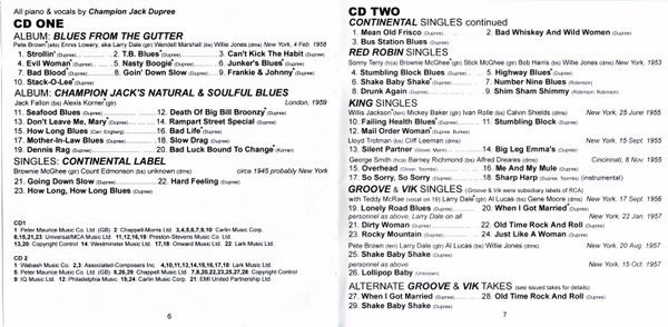 Champion Jack Dupree - Two Classic Albums Plus 40s & 50s Singles: Blues From The Gutter And Natural & Soulful Blues (2xCD, Comp, RM) (Near Mint (NM or M-)) - Image 5