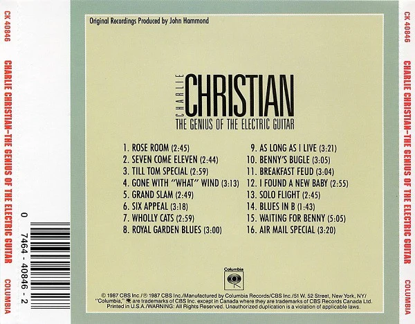 Charlie Christian - The Genius Of The Electric Guitar (CD, Comp, RM) (Very Good Plus (VG+)) - Image 2