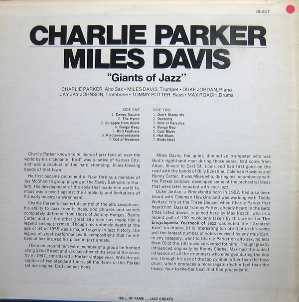 Charlie Parker - Miles Davis - Giants Of Jazz (LP, Comp) (Very Good Plus (VG+)) - Image 4