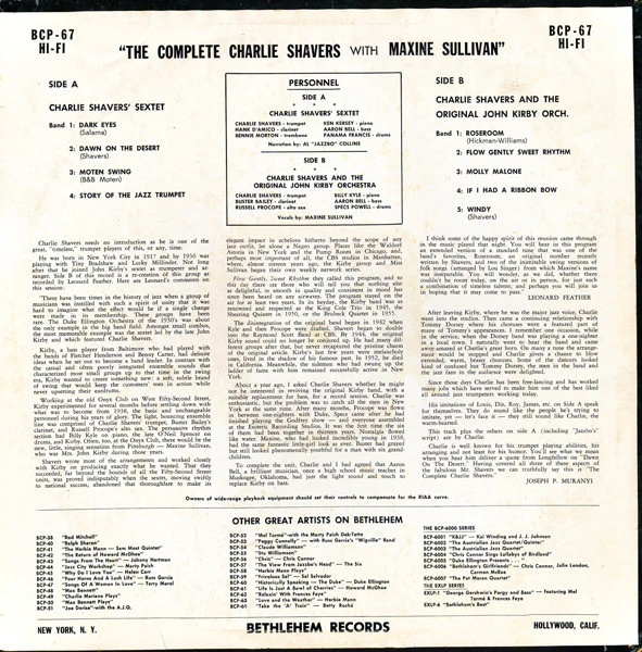 Charlie Shavers With Maxine Sullivan - The Complete Charlie Shavers With Maxine Sullivan (LP, Album, Mono) (Very Good (VG)) - Image 2