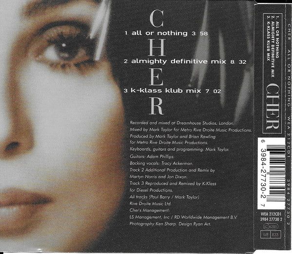 Cher - All Or Nothing (CD, Single, CD1) (Mint (M)) - Image 2