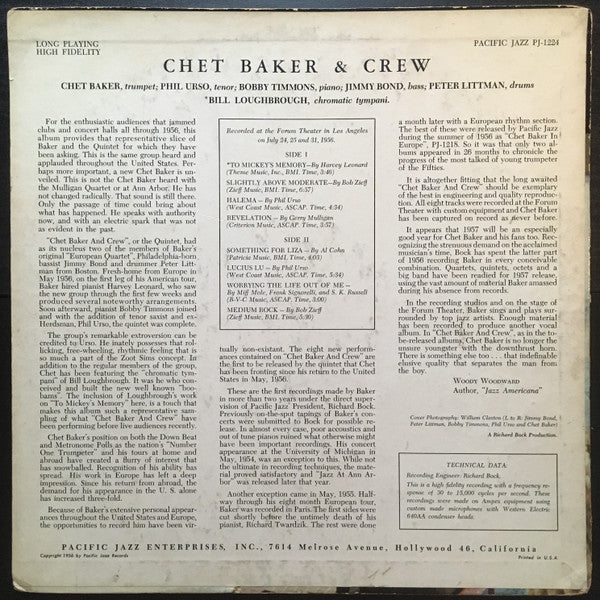 Chet Baker & Crew - Chet Baker & Crew (LP, Album, Mono) (Very Good (VG)) - Image 2