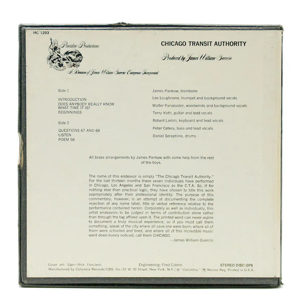 Chicago - Chicago Transit Authority Volume 1 (Reel, 4tr Stereo, 7" Reel, Album) (Very Good Plus (VG+)) - Image 2