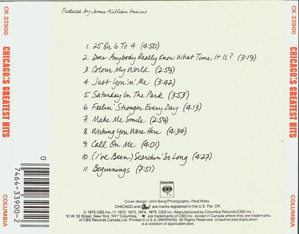 Chicago - Chicago's Greatest Hits (CD, Comp) (Near Mint (NM or M-)) - Image 2