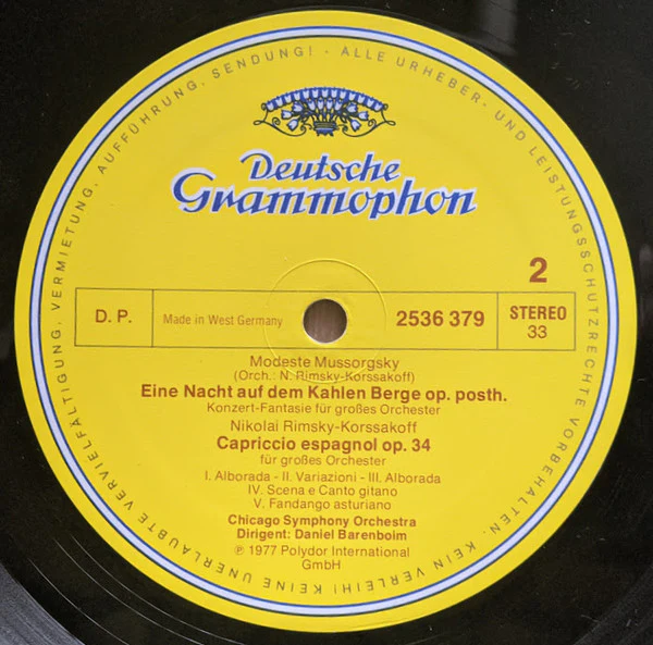 Chicago Symphony Orchestra ▪ Daniel Barenboim - Polowetzer Tänze = Polovtsian Dances ▪ Eine Nacht Auf Dem Kahlen Berge = Night On Bald Mountain ▪ Russische Ostern = Russian Easter Overture ▪ Capriccio Espagnol (LP) (Near Mint (NM or M-)) - Image 4