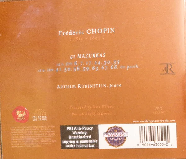 Chopin*, Arthur Rubinstein - 51 Mazurkas (2xCD, RE, RM) (Very Good Plus (VG+)) - Image 3