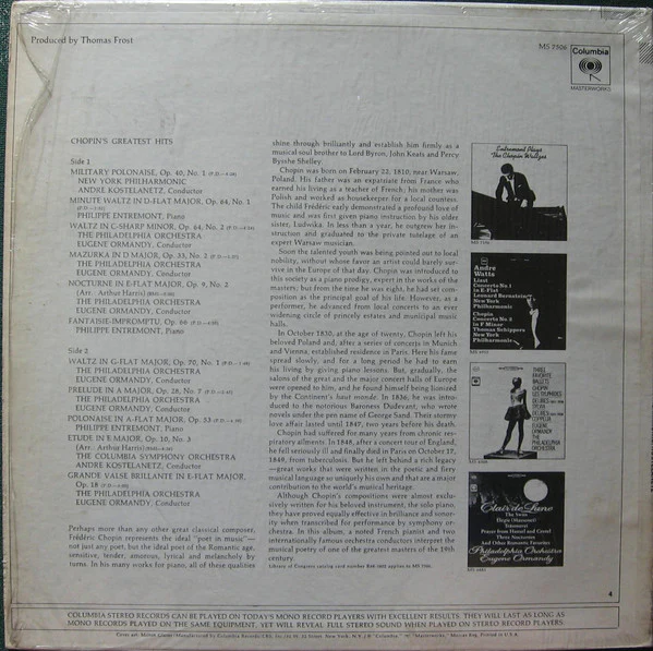 Frédéric Chopin - Chopin's Greatest Hits (LP, Comp) (Very Good Plus (VG+)) - Image 2