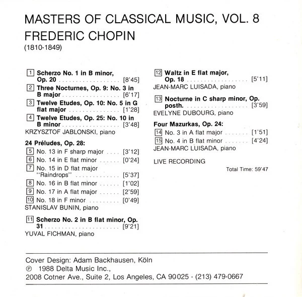 Chopin* - Masters Of Classical Music, Vol.8: Chopin (CD, Comp) (Near Mint (NM or M-)) - Image 2