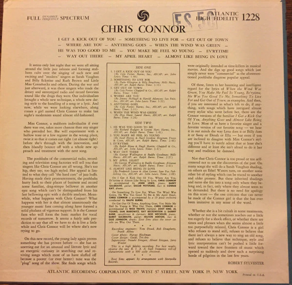 Chris Connor - Chris Connor (LP, Mono) (Very Good (VG)) - Image 2