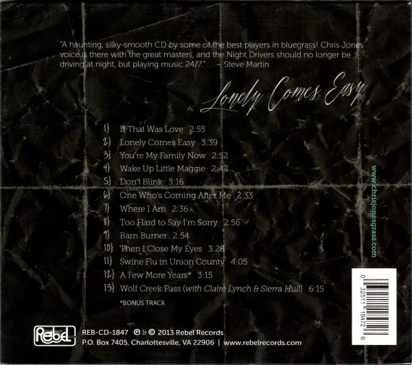 Chris Jones & The Night Drivers - Lonely Comes Easy (CD, Album) (Very Good Plus (VG+)) - Image 2