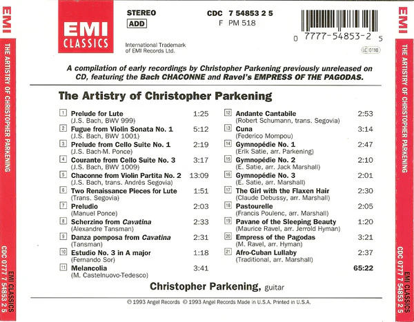 Christopher Parkening - The Artistry Of Christopher Parkening (CD, Comp) (Very Good (VG)) - Image 2