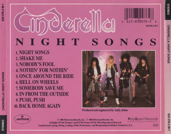 Cinderella - Night Songs (CD, Album, PDO) (Very Good Plus (VG+)) - Image 2