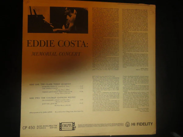 Clark Terry Quartet / Coleman Hawkins Sextet - Eddie Costa: Memorial Concert (LP, Album, Mono) (Very Good Plus (VG+)) - Image 2