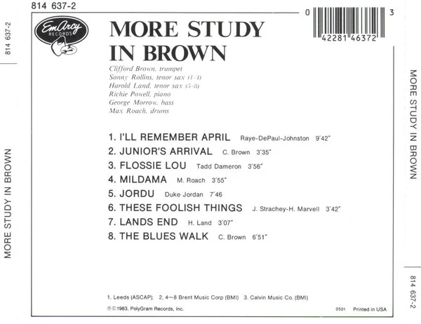 Clifford Brown - More Study In Brown (CD, Album, RE) (Very Good Plus (VG+)) - Image 2